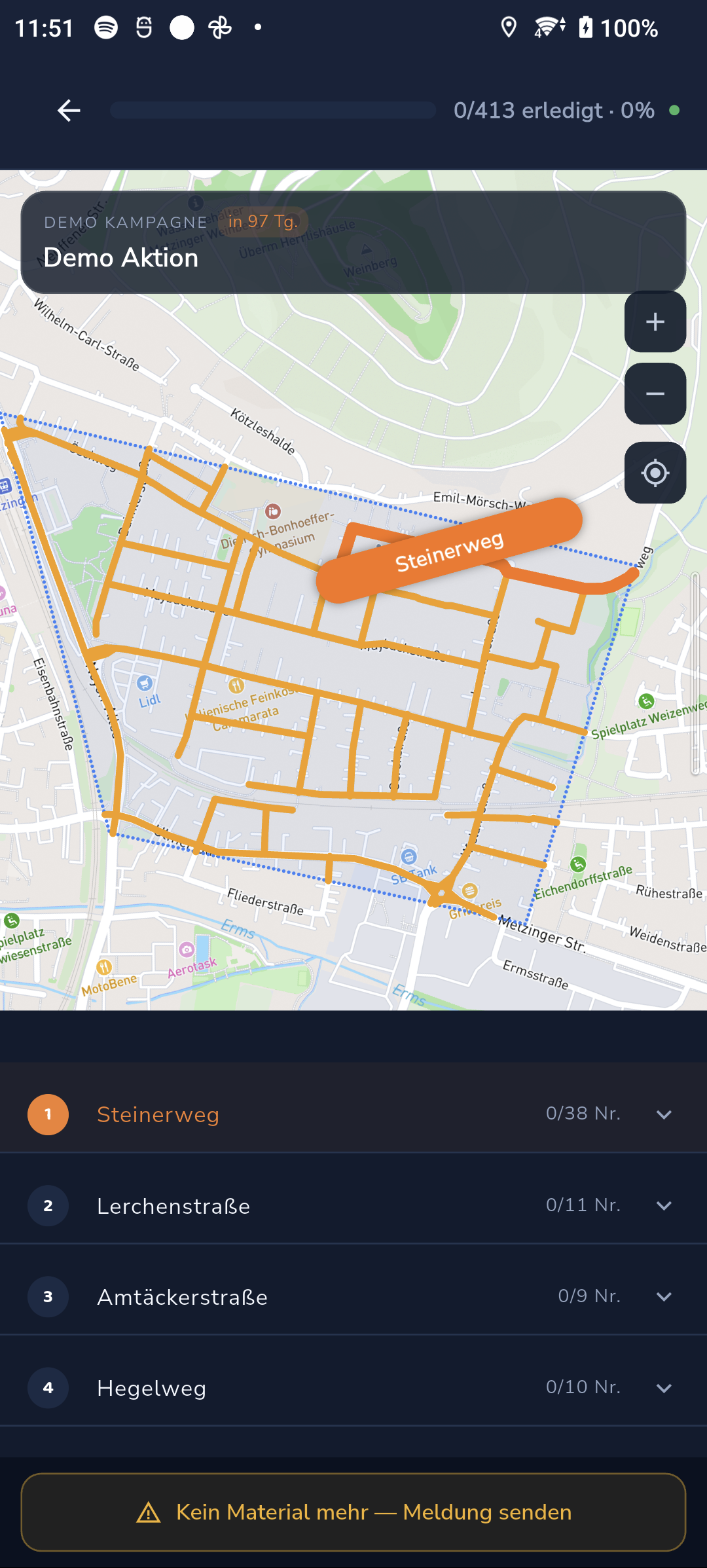Flyerverteilung mit Straßenabschnitten in der AreaGo App