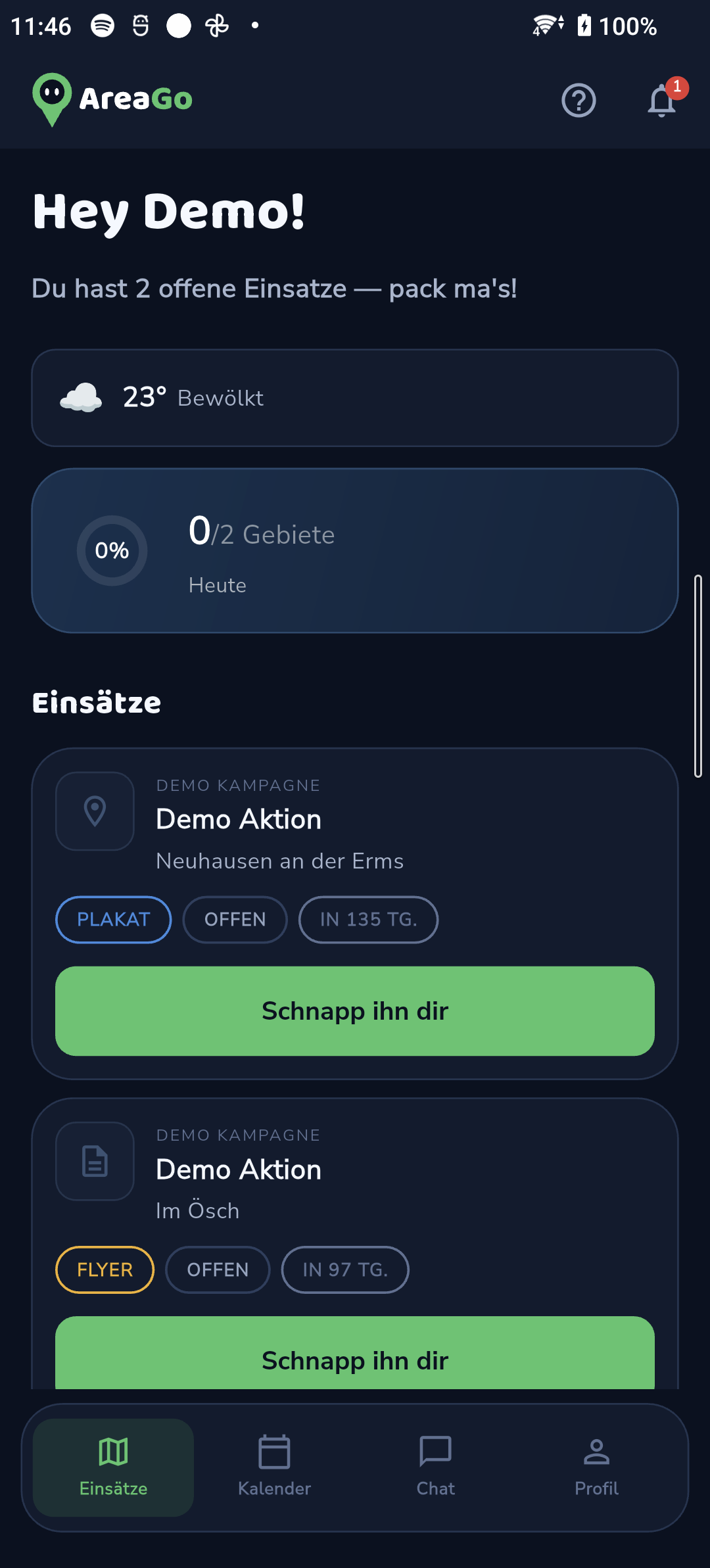 Offene Einsätze in der mobilen AreaGo App